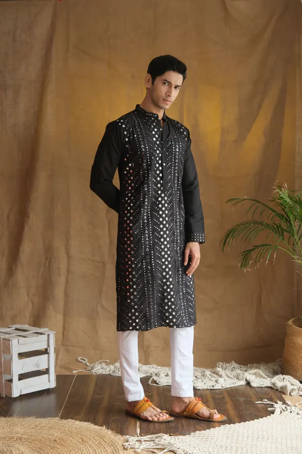 Nexoira_Men_Embroidered_Straight_Kurta_(Black)