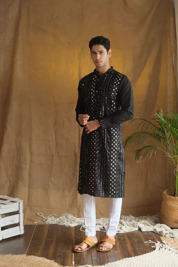 Nexoira_Men_Embroidered_Straight_Kurta_(Black)