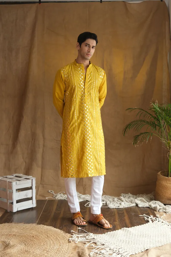 Nexoira_Men_Embroidered_Straight_Kurta_(Yellow)