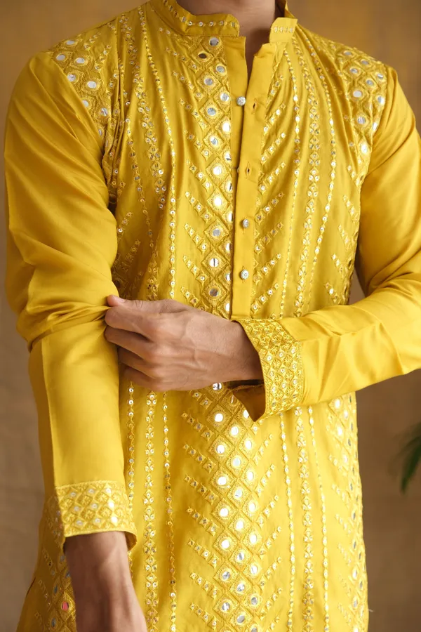 Nexoira_Men_Embroidered_Straight_Kurta_(Yellow)