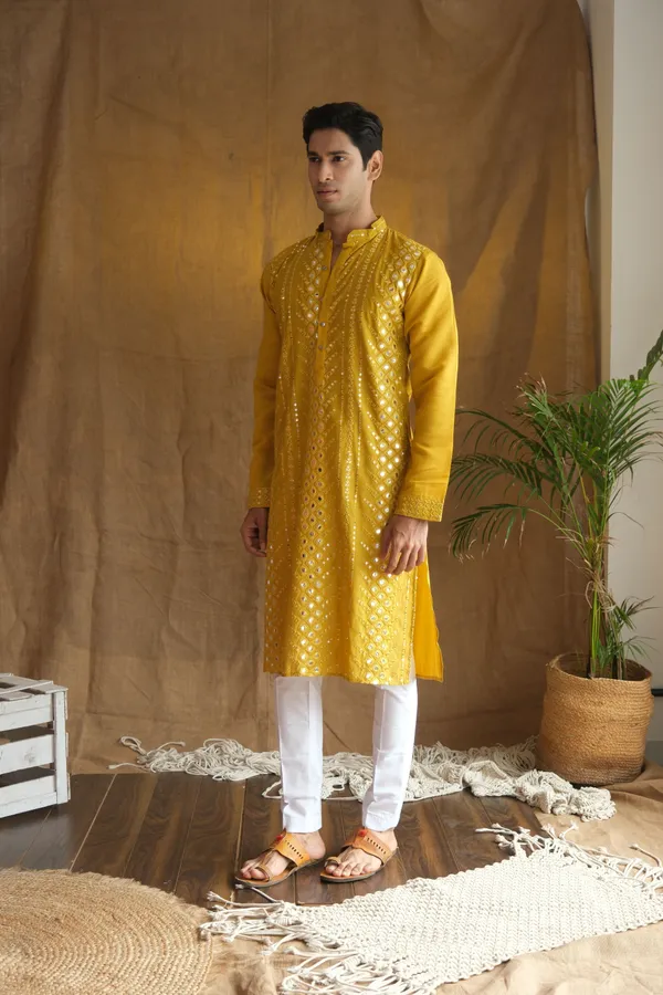 Nexoira_Men_Embroidered_Straight_Kurta_(Yellow)