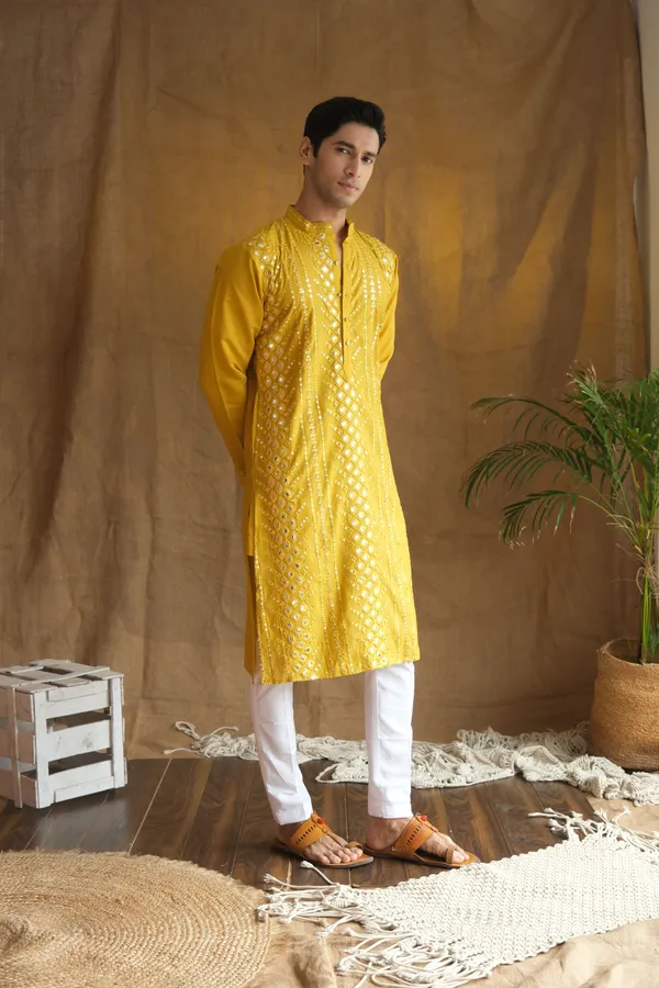 Nexoira_Men_Embroidered_Straight_Kurta_(Yellow)