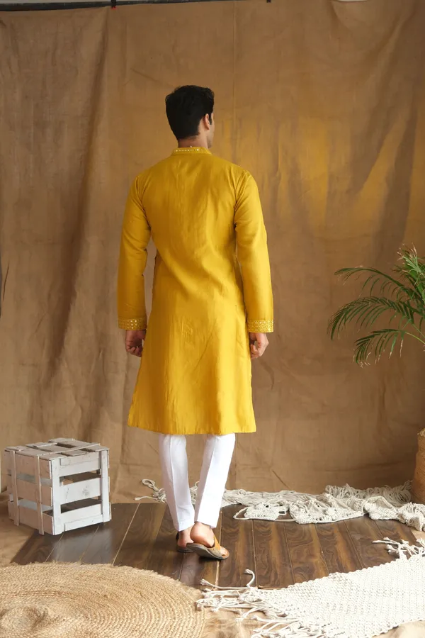 Nexoira_Men_Embroidered_Straight_Kurta_(Yellow)