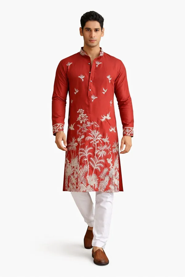 Nexoira_Men_Embroidered_Straight_Kurta_(Red)