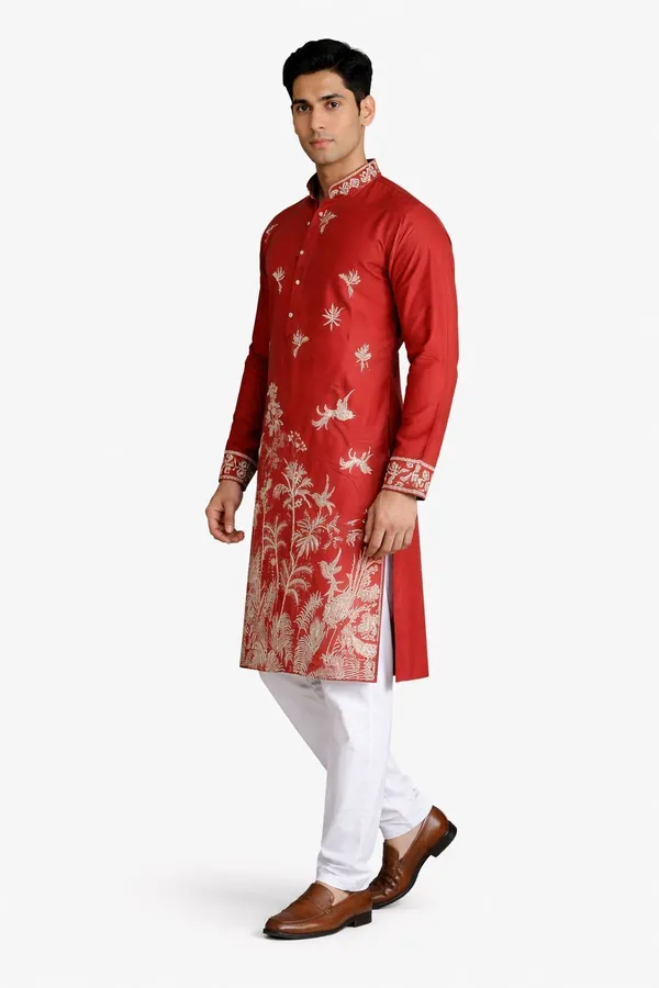 Nexoira_Men_Embroidered_Straight_Kurta_(Red)