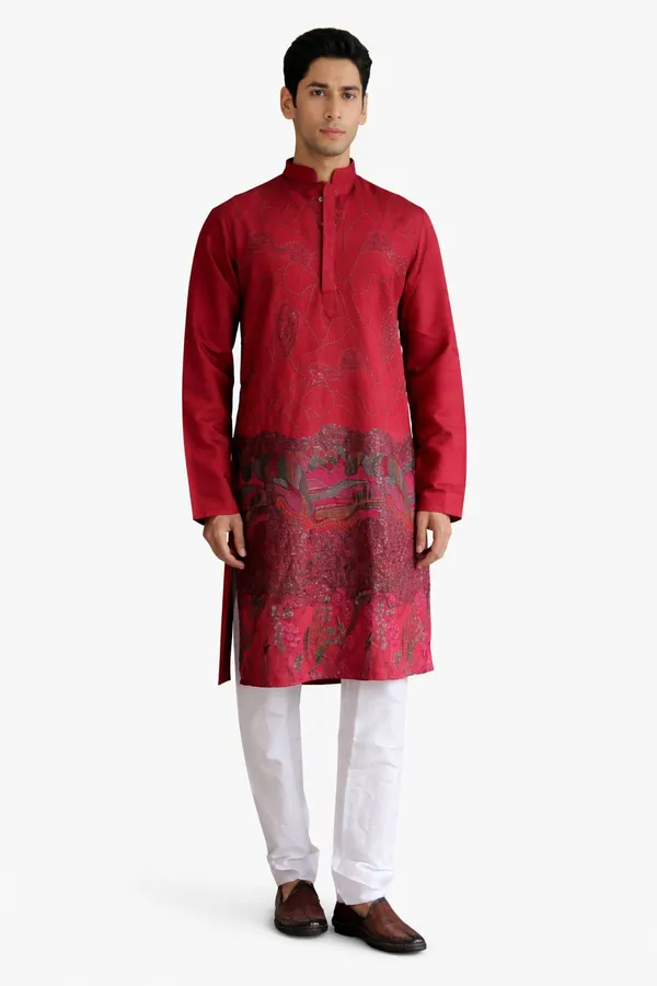 Nexoira_Men_Embroidered,_Abstract_Flared_Kurta_(Maroon)