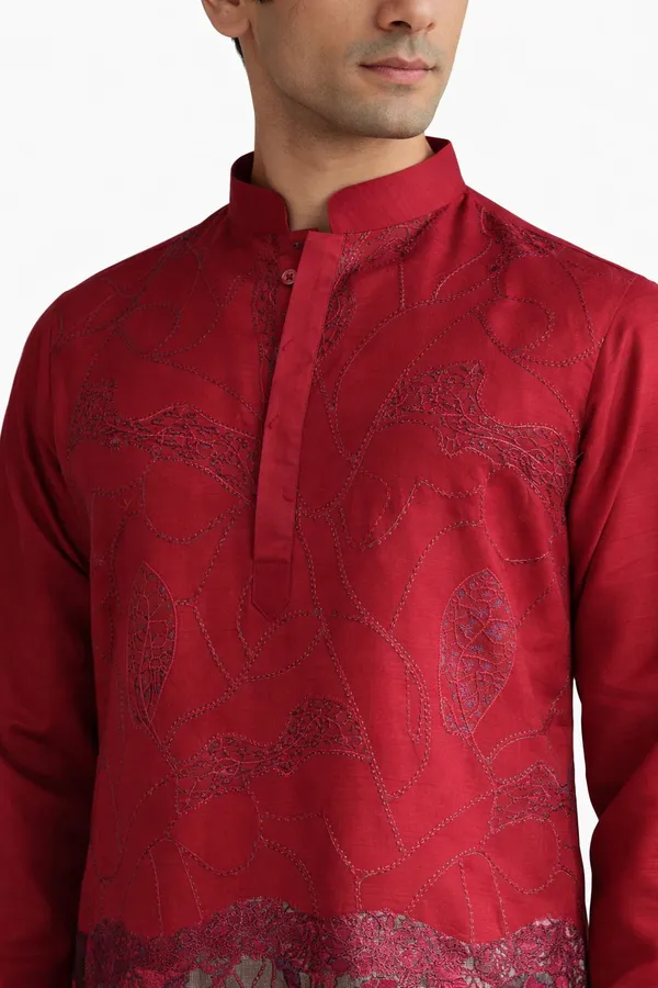 Nexoira_Men_Embroidered,_Abstract_Flared_Kurta_(Maroon)