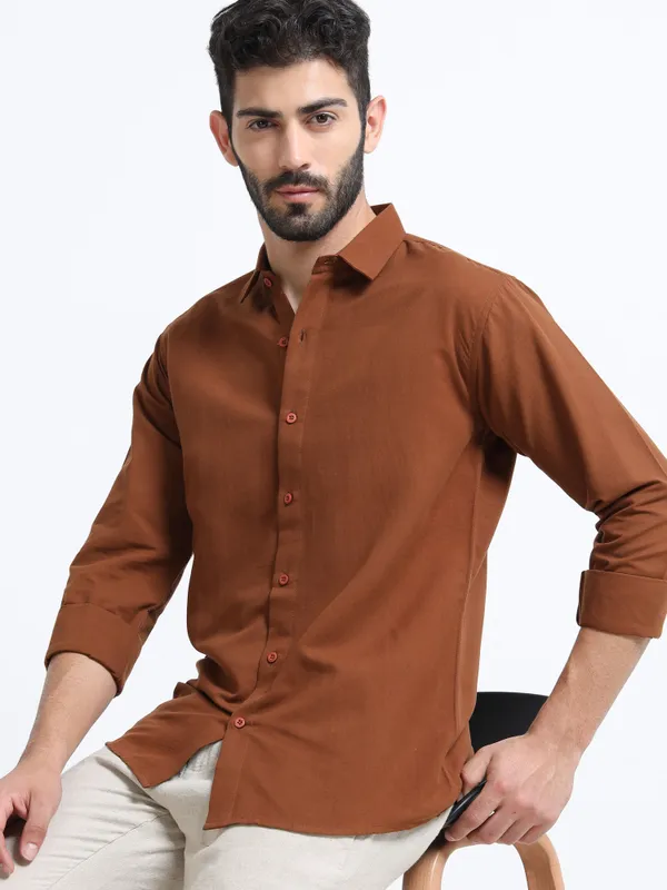 Nexoira_Men_Solid_Casual_Brown_Shirt_()