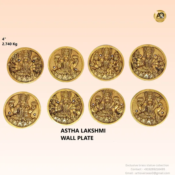 Brass_Antique_Gold_Ashta_Lakshmi_Round_Wall_Plate_Set_Of_8