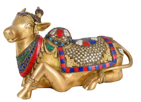Brass_Multicolour_Stone_Inlay_Nandi_Idol