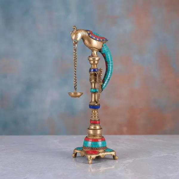 Brass_Traditional_Peacock_Turquoise_Red_Stone_Diya_Stand