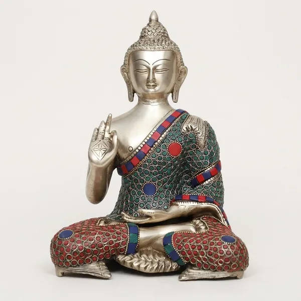 Brass_Silver_Stone_Inlay_Buddha_Idol