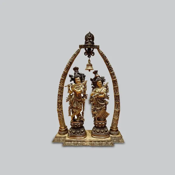 Brass_Antique_Radha_Krishna_Idol_With_Arch_And_Bell
