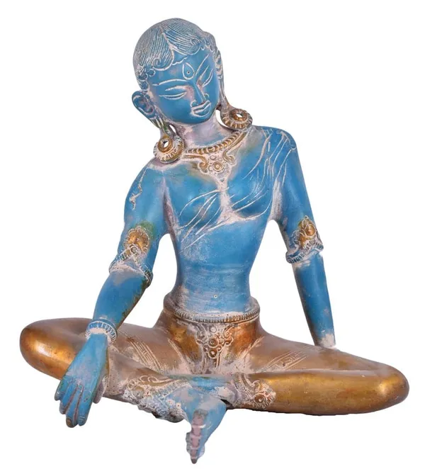 Resin_Meditating_Blue_Golden_Accent_Buddha_Idol