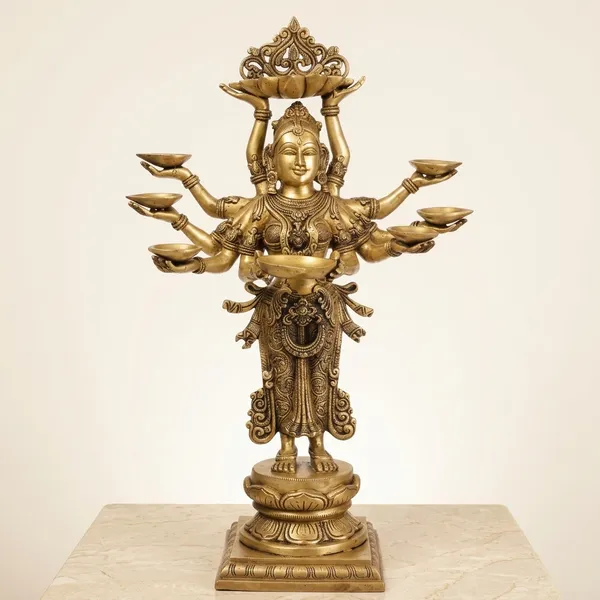 Brass_Deepalakshmi_Multi-Arm_Diya_Idol_Lotus_Base