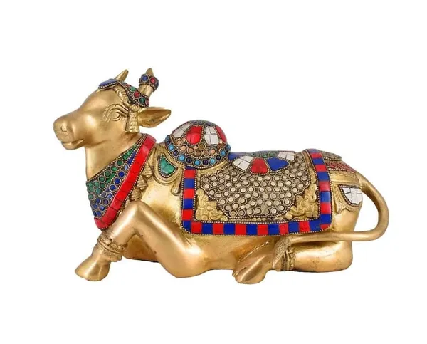 Brass_Multicolour_Stone_Inlay_Nandi_Idol