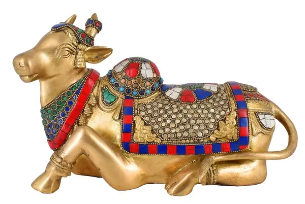 Brass_Multicolour_Stone_Inlay_Nandi_Idol