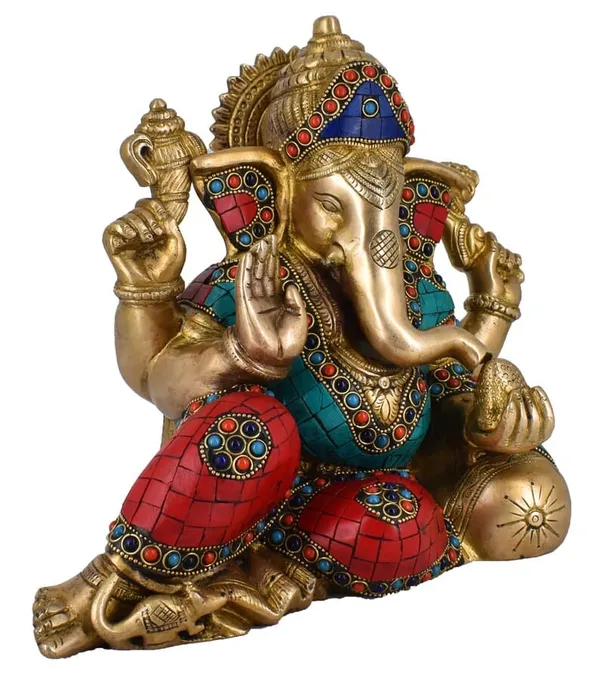 Brass_Ganesha_Seated_Idol_With_Multicolor_Stone_Inlay