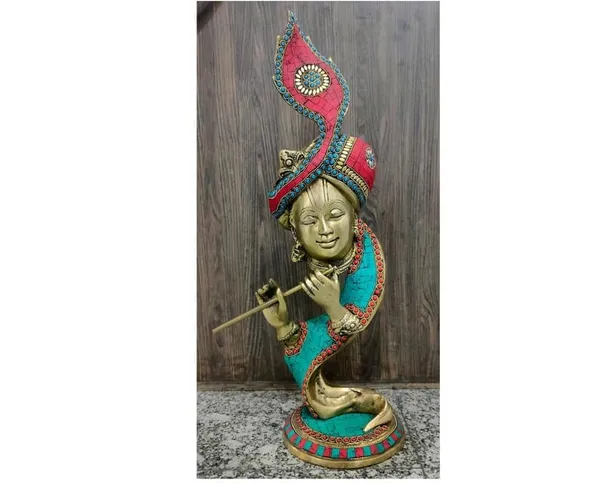 Brass_Traditional_Turquoise_Coral_Stone_Inlay_Krishna_Idol