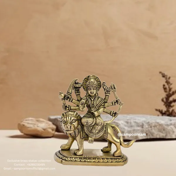 Brass_Goddess_Durga_On_Lion_Multi-Arm_Idol_Antique_Gold