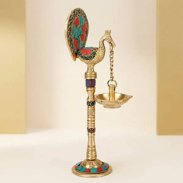 Brass_Traditional_Peacock_Motif_Diya_Stand_With_Hanging_Lamp