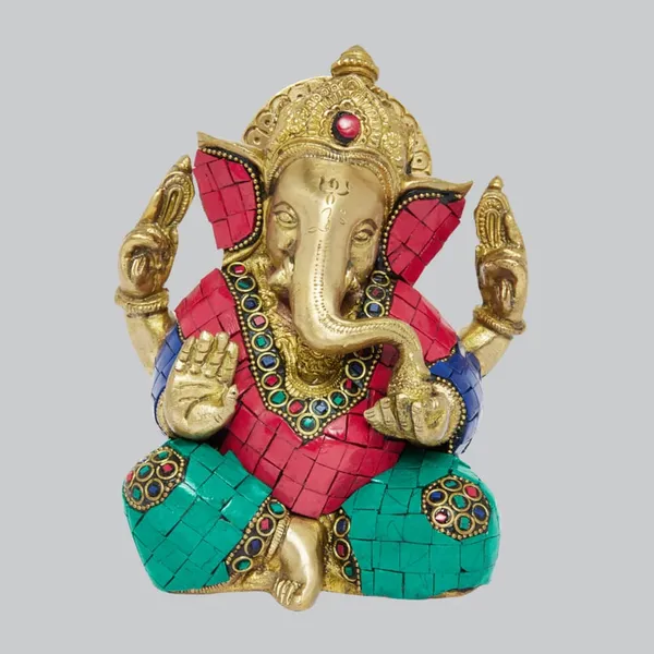 Brass_Traditional_Multicolor_Stone_Inlay_Ganesha_Idol