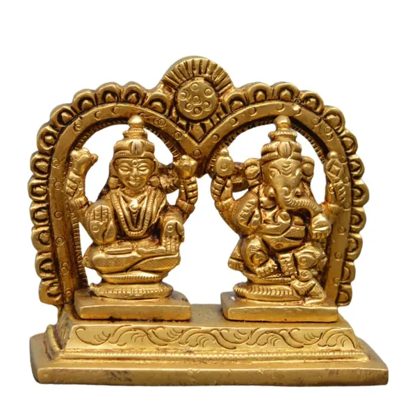 Brass_Golden_Shiva_Parvati_Ganesha_Family_Idol_With_Decorative_Arch