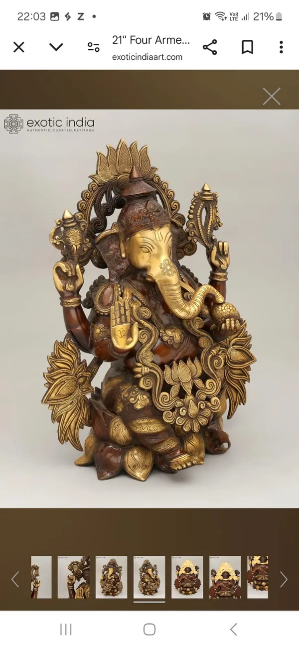 Brass_Brown_Golden_Four_Armed_Lotus_Crown_Ganesha_Idol