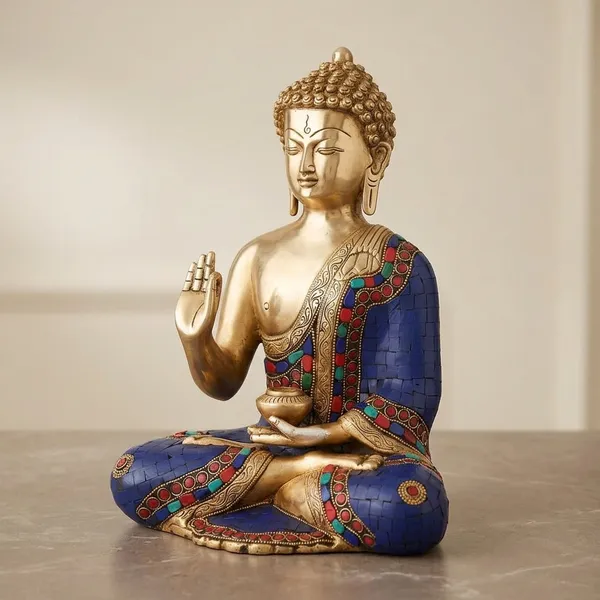 Brass_Traditional_Blue_Stone_Inlay_Buddha_Abhaya_Mudra_Idol