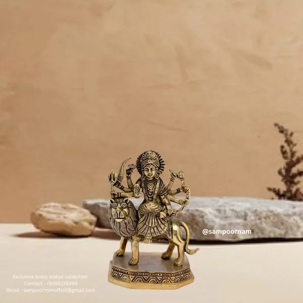 Brass_Goddess_Durga_On_Lion_Eight-Arm_Idol_Antique_Gold