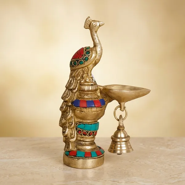 Brass_Golden_Stone_Inlay_Peacock_Oil_Lamp_With_Bell