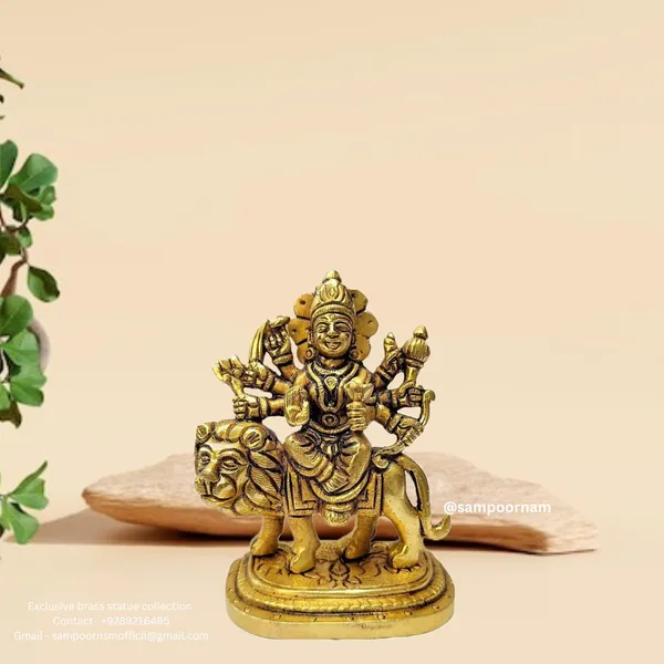 Brass_Goddess_Durga_On_Lion_Eight-Arm_Idol_Antique_Gold