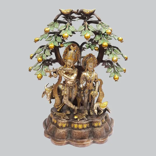 Brass_Antique_Radha_Krishna_With_Cow_Under_Tree_Idol