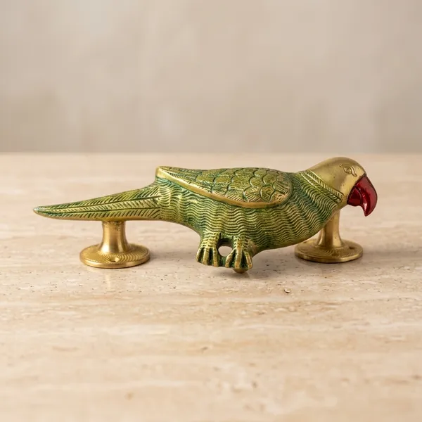 Brass_Green_Parrot_Decorative_Door_Handle_Set_Pair