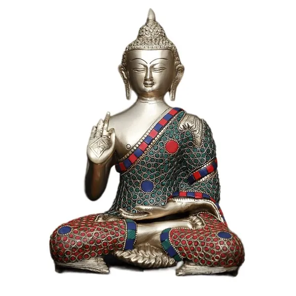 Brass_Silver_Stone_Inlay_Buddha_Idol