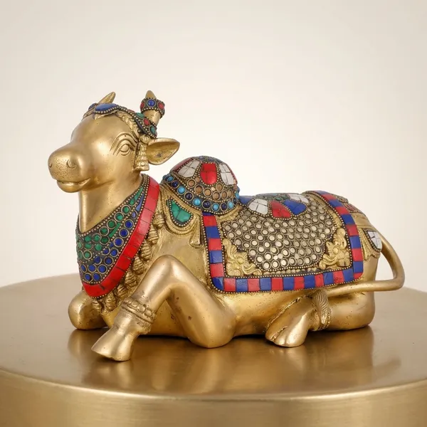 Brass_Multicolour_Stone_Inlay_Nandi_Idol