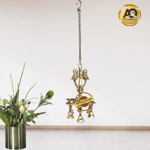 Brass_Antique_Peacock_Design_Hanging_Diya_With_Bells