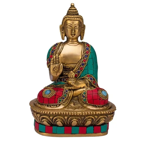 Brass_Traditional_Turquoise_Coral_Stone_Inlay_Buddha_Idol