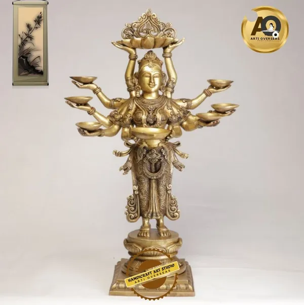 Brass_Deepalakshmi_Multi-Arm_Diya_Idol_Lotus_Base