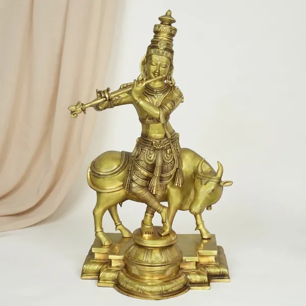 Brass_Devotional_Krishna_Playing_Flute_With_Cow_Idol