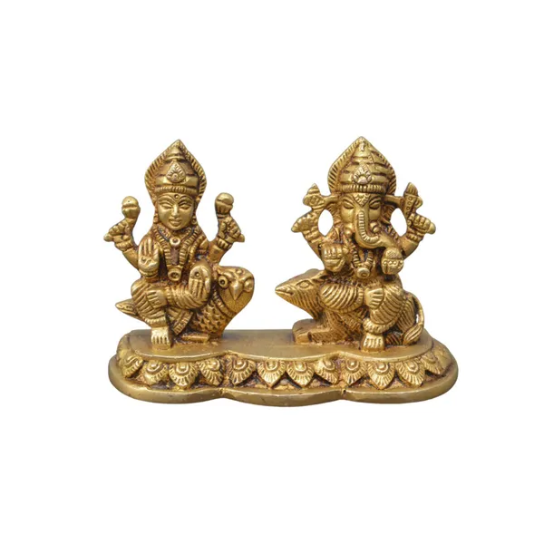 Brass_Golden_Lakshmi_Ganesha_Dual_Deity_Figurine_On_Shared_Base
