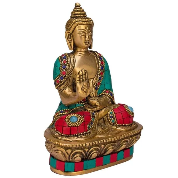 Brass_Traditional_Turquoise_Coral_Stone_Inlay_Buddha_Idol