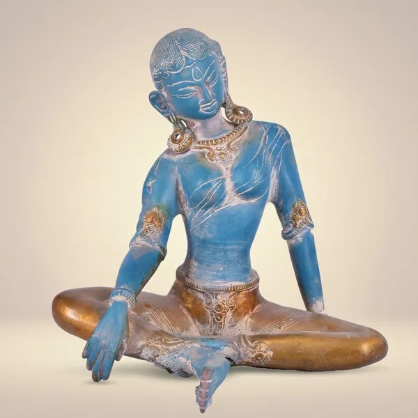 Resin_Meditating_Blue_Golden_Accent_Buddha_Idol