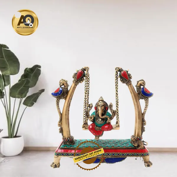 Brass_Lord_Ganesh_On_Peacock_Swing_Jhula_Idol