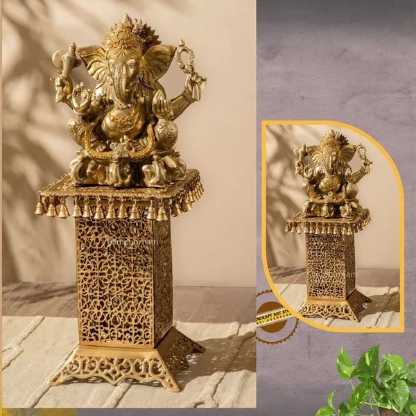 Brass_Antique_Gold_Lord_Ganesha_Idol_On_Jali_Pedestal_Stand