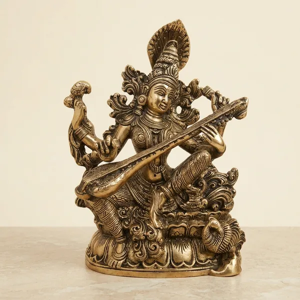 Brass_Traditional_Saraswati_Veena_Peacock_Idol