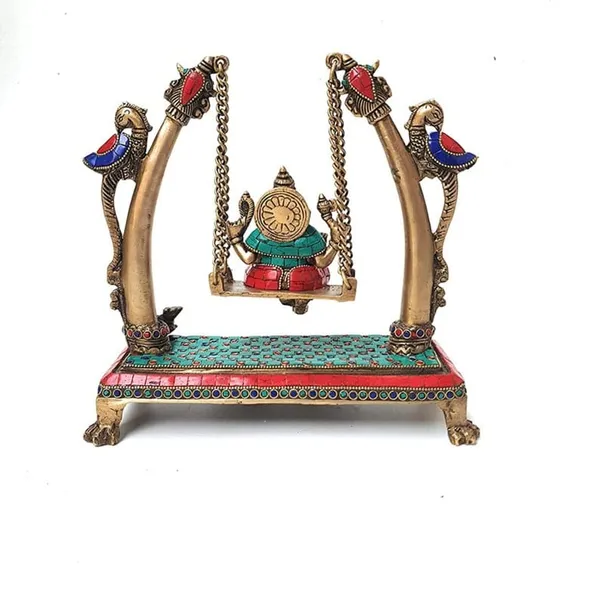 Brass_Turquoise_Red_Stone_Ganesha_Jhula_Decorative_Idol