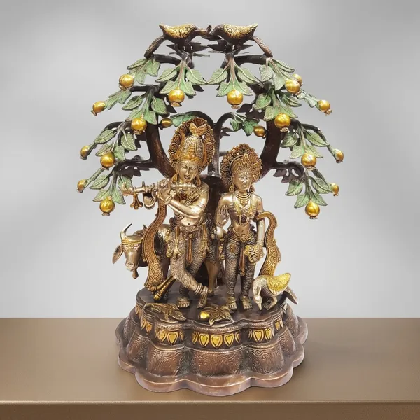 Brass_Antique_Radha_Krishna_With_Cow_Under_Tree_Idol