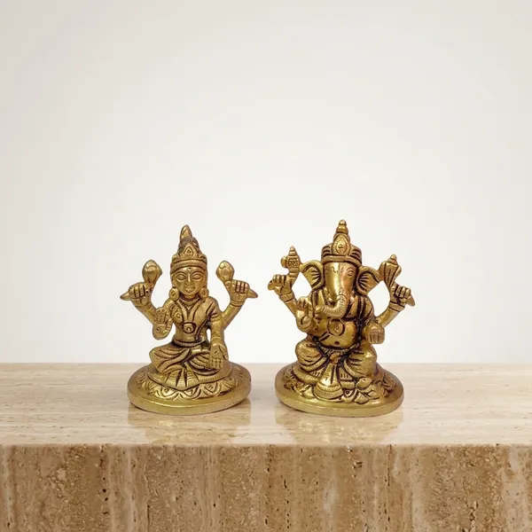 Brass_Lakshmi_Ganesh_Idol_Set_Lotus_Base_Antique_Gold