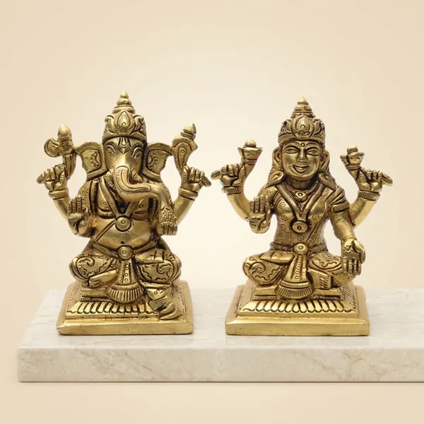 Brass_Golden_Lakshmi_Ganesha_Seated_Idol_Set